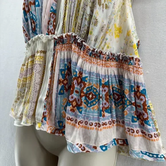 Free People Bellini Patchwork Halter Top Size L Spaghetti Straps Deep V-Neck - Picture 5 of 11